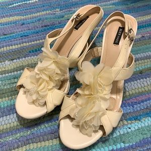 Alex Marie white cream heels flower bead embellishments sandal open toe
